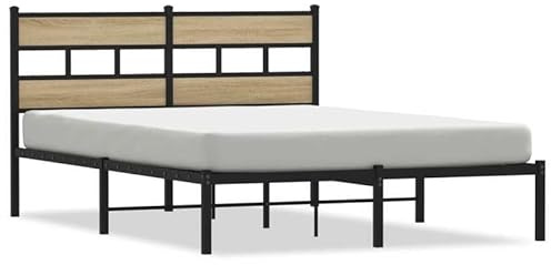 Eleganz Metallbett 140x200 cm Sonoma-Eiche – Stabiles Hochbett für Erwachsene, Schlafzimmer & Gästezimmer, langlebig & modern