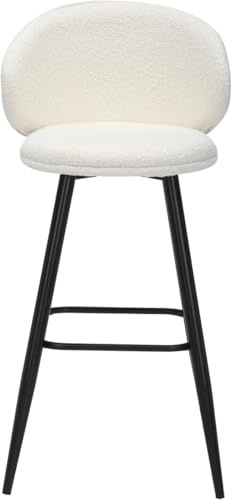 Lamboro Roma White Boucle Fixed Height Bar Stool with Black Legs & Curved Backrest, 66cm