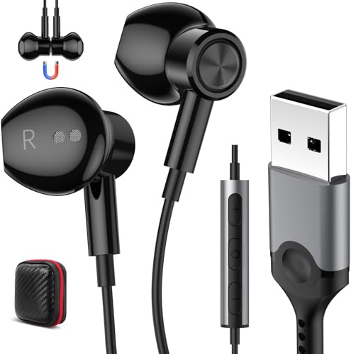 Auriculares PC con Cable para Portátil,Ligeros USB Audifonos Gaming Oficina | Magnético Auricular PC con Micrófono Cancelación Ruido Función Silencio Control Audio para Transmisión En Vivo PS 4 5 Juegos