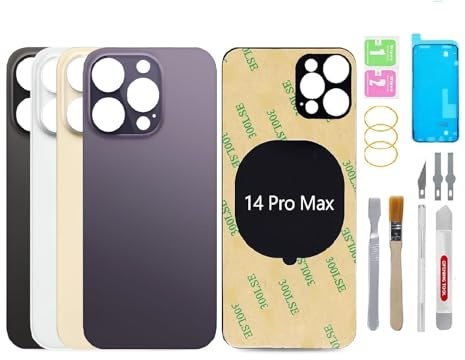 BAYERQ - Cristal trasero de repuesto compatible con iPhone 14 Pro Max - Gran agujero Cámara - Kit de herramientas de reparación - Cristal pantalla trasera Carcasa batería (azul)