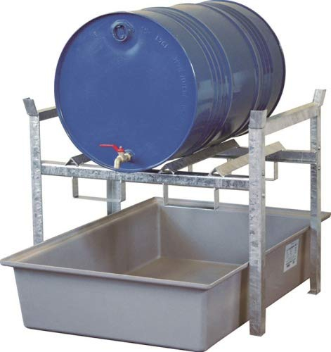 Fassregal, Stahl verzinkt, mit Fassauflage für 2x6 0-l-Fässer oder 1x200-l-Fass, GFK-Auffangwanne 220