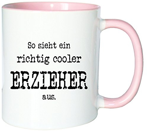 Mister Merchandise Kaffeetasse Becher So Sieht EIN richtig Cooler Erzieher aus. Pädagoge, Farbe: Weiß-Rosa