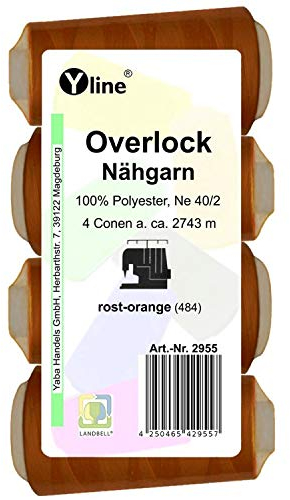 4 Stück Spulen Overlock - Nähgarn, rost - orange, a. 2743 m, NE 40/2, 100% Polyester, Nähfaden, Nähmaschinen Garn, (0,01 € / 10 m), 2955