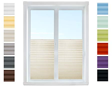 Plissee Rollo NACH MAß zum Anschrauben | TOP QUALITÄT Pearl Stoffkollektion | Halterungen zum Schrauben | Faltrollo Jalousie, Sichtschutz, Sonnenschutz Fenster (Creme, B: 71-80cm, H: 91-110cm)