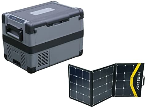 Prime Tech Kompressor-Kühlbox Pro-Line 28/40/50/60 Liter inkl. Solarpanel, bis -22 Grad, 12/24/230 V für Steckdose, Auto, LKW, PKW, Boot, Reisemobil (Kühlbox 50 l + Solarpanel) – Diverse Größen