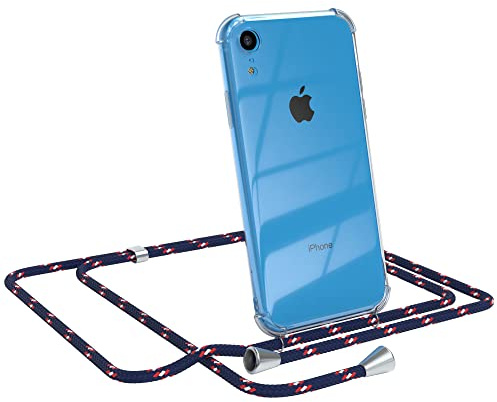 EAZY CASE Handykette kompatibel mit iPhone XR Handyhülle mit Umhängeband, Handykordel mit Schutzhülle, Silikonhülle, Hülle mit Band, Stylische Kette für Smartphones, Navy Camouflage
