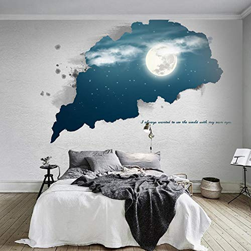 Bedroom Background Wallpaper Custom Mural Nordic Style Wallpaper Starry Moon Bedroom Background 3D Minimalist Seamless Wall coveringWallpaper 3D Wall Mural Paste border400cm×280cm