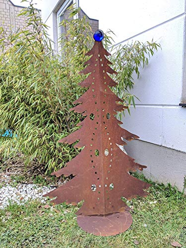 Zen Man Edelrost Garten Weihnachtsdekoration mit Glaskugel Glasdeko Weihnachtsbaum Dekobaum aus Metall Edelrost Rost Weihnachten Deko 032042-1 H115*71cm + Dunkelblau
