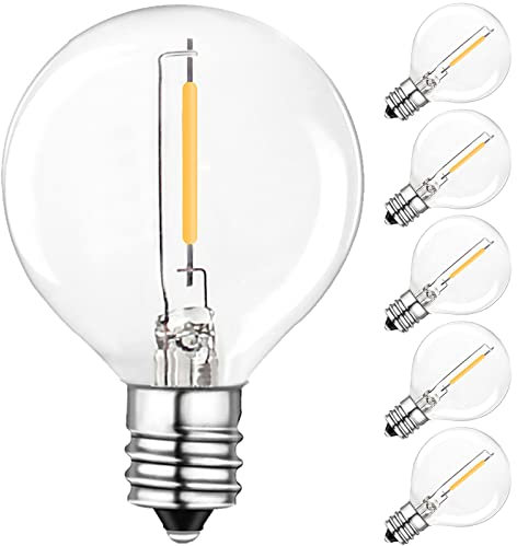 BRIMAX E12 Screw Bulb,G40 LED Bulbs Outdoor,Non-Dimmable,1W 2200K Warm White Clear Glass Replacement Bulb for Festoon Lights Outdoor 6 Pack