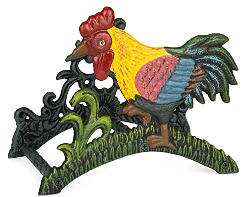 Moritz Schlauchhalter bunter Hahn Antike Wand Gartenschlauch Halterung zur Wandmontage aus Gusseisen Schlauchhalterung Gartenschläuche Wandhalter