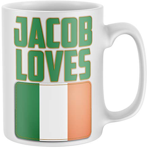 Purple Print House Custom *YOUR NAME* Loves Ireland Mug - Personalised Birthday Irish Football Rugby Gifts For Him - St Patricks Day Flag Coffee Cup Home & Kitchen, White, One Size
