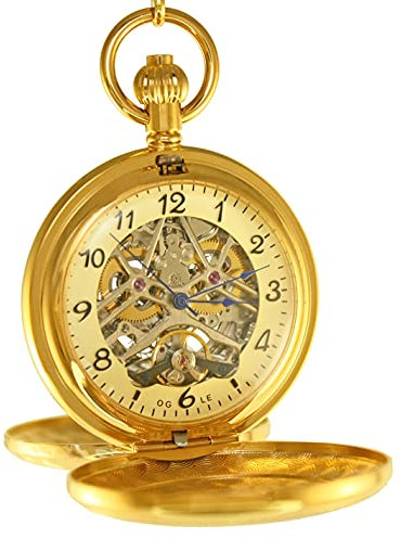 OGLE Taschenuhr mit doppeltem Kupfergehäuse, doppeltes Uhrwerk, Skelettkette, selbstaufziehend, automatisch, mechanisch, Beige Dial Solid Cover,