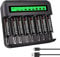 CITYORK Caricabatterie AA AAA C D con 8 batterie AA ricaricabili 3000mAh, batteria ad alte prestazioni e set caricabatterie 18 mesi di garanzia (l'aspetto può variare)