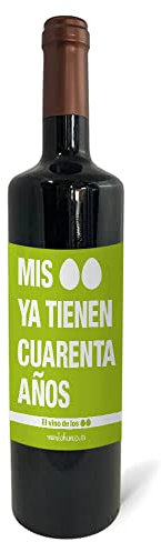 Regalo original. Botella de vino tinto Mis huevos ya tienen 40 años. 75cl.