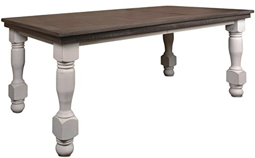 Sunset Trading Rustic French Distressed Solid Wood Dining Table, 78 Wide, Cottage White and Brown