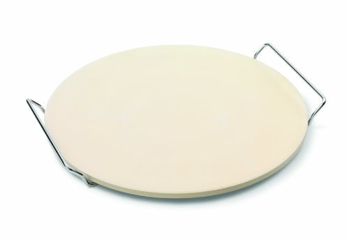 Zyliss E980218 Piedra Para Hornear, 33cm, Cerámica/Acero Inoxidable, Natural, Bandeja para Hornear Redonda para Pizza o Pan, Incluye Soporte de Acero Inoxidable