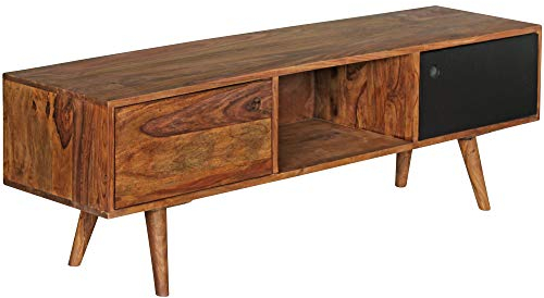 KADIMA DESIGN TV Lowboard 140 cm Bois Massif Palissandre Cottage 2 Portes et spécialisés étagère HiFi