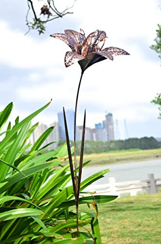Bronze Lily metal garden flower 125cm