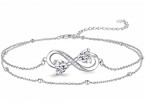 NINAMAID Fußkettchen für Damen 925 Silber Doppelte Fußkette für Frauen Fußkette für Frauen Schmuck für den Knöchel Fußschmuck in Silber
