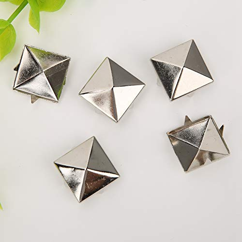 100 Stück Quadratische Pyramide Punknieten 4 Krallen Metallnieten Metallpyramide Nieten Handwerk DIY Punk Spikes Spots Nieten Zubehör für Armbänder Kleidung Schuhe Handtasche(15mm/0.6in-Silber)