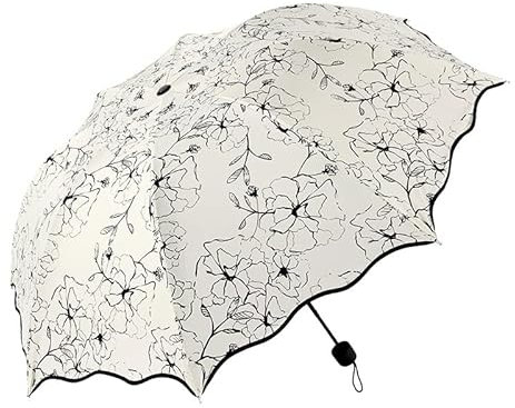 SUYGGCK Parapluie Femmes Floral Anti-UV Parapluies Pliables Belle Fleur 8K Parasols-Black