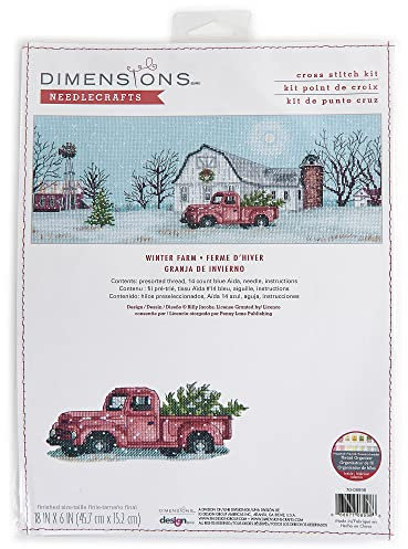 Dimensions 70-08998 Kreuzstich-Set Winter Farm Christmas, 45,7 x 15,2 cm, 14 Cnt. Blue Aida, 5 Stück
