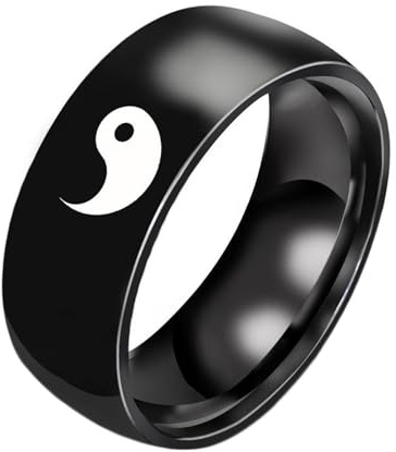 Epinki Ringe Verlobung Herren 8MM, Schwarz Ring Schmuck Tai Chi Yin Yang Edelstahl Ringe für Männer, Größe 54 (17.2)