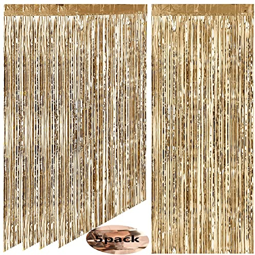 AIYONG 5 Stück Champagner Gold Lametta Vorhang, Glitzer Vorhang Folien Fransen Hintergrund, Vorhänge Luftschlangen Fransen für Party Deko Geburtstagsdeko Hochzeit Weihnachten Bühnendekor