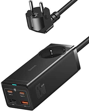 Caricatore USB C, Baseus GaN3 Pro 65W Stazione di Ricarica USB C con 1 presa AC + 2 USB-C + 2 USB-A, Caricatore da parete USB C per MacBook Pro/Air, iPad Pro 2021, Samsung Galaxy S22 S21 S20.