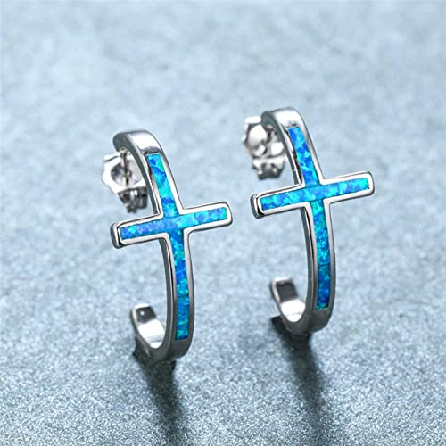 ZLING Nette Weibliche Blaue Weiße Opal-Stein-Ohrringe Charme-Kreuz-kleine Ohrstecker Boho Brautsilber-Farben-hochzeits-Ohrringe Für Frauen