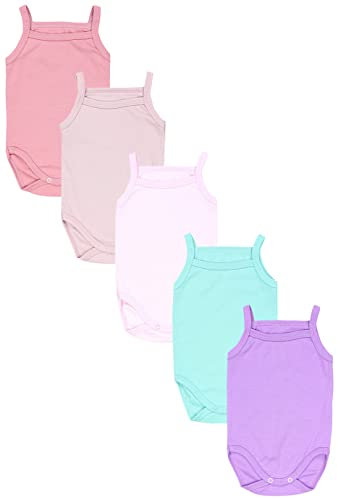 TupTam Body Neonato Bambina 5 Pezzi – Body Neonato in Cotone con Spalline, Perfetto per l’Estate, Viola/Rosa/Rosa Cipria/Rosa Antico/Verde Menta, 86