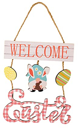 JAWSEU Holz Osterdeko, Osterkranz Osterhasen Schild Holzfiguren zum Hinstellen Anhängen Türschild Ostergeschenke Dekoration für Ostern Frühling Kinder Party Geschenk
