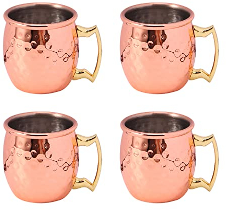 POOSR Mini 2-Unzen Edelstahl Moskau Mule Becher Espresso Mini Tassen Kupfer Vergoldet Becher Schuss Tassen 4Er-Set