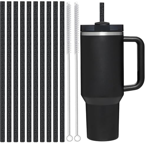 ALINK Lot de 10 pailles à paillettes réutilisables pour gobelets Stanley de 1200 ml, 850,5 g, pailles noires en plastique dur de 30,5 cm de long pour gobelets Stanley, Owala, bouteilles de 1,2 l avec