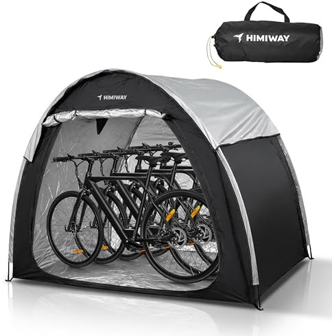 Himiway Bike Storage Shed Tent with Double Doors for 3-4 Bikes PU4000 Silver Coated Waterproof Anti-Dust 210D Oxford Fabric Portable Foldable Outdoor Bicycle Cover Shelter Carry Bag for Home Garden