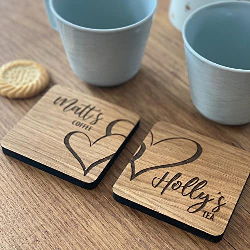 Personalised Wooden Heart Coaster Set, Engraved Couples Gift (Set of 2) | Celebrate love with personalised heart coasters made just for two.