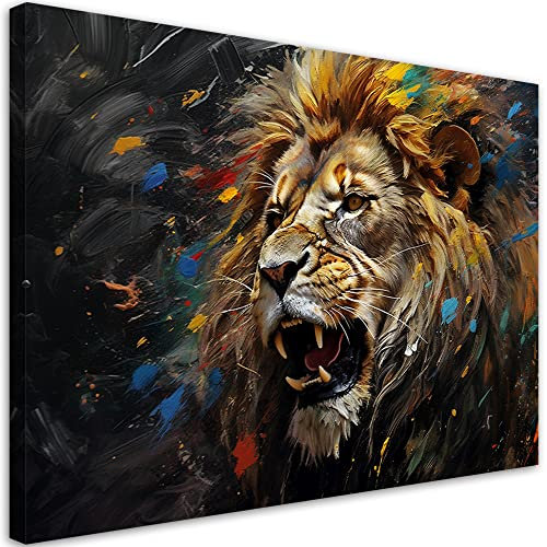Feeby Bilder Löwe Natur Abstrakt 90x60 cm 1 tlg Modern Leinwandbilder Bild auf Leinwand Kunstdruck Wand Bild Wanddeko Design Schlafzimmer Büro Flur Hotel Spa Wohnzimmer Afrika Tier Braun