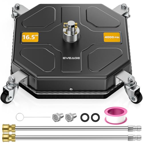 EVEAGE 16.5 Pressure Washer Surface Cleaner Attachment, 4000 PSI Square Power Washer Disc with 1/4 Quick-Connect, 2 Extension Wand, Corner& Edge Cleaning, BJ16