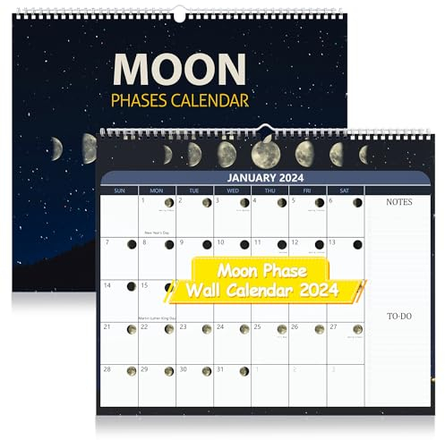 2024 Wandkalender - Mondphasenkalender 2024, 12 Monatlicher Mondkalender 35,6 x 30,5 cm mit Doppeldrahtbindung, Aufhängehaken, Dickes Papierplanung, Mondverfolgung Astrologie Dekorationen