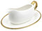 Cheardia 14 oz Gravy Boat with Tray, White Ceramic Sauce Boat with Gold Trim, Ergonomic Handle and Big Dripless Lip Spout for Salad Dressings, Creamer, Broth, Black Pepper