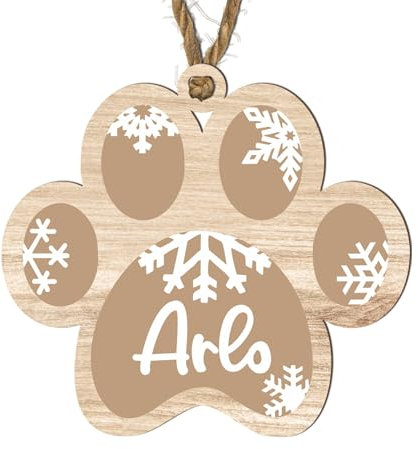 Personalised Pawprint Christmas Bauble – Custom Pet Ornament with Name – MDF Wood or Acrylic Options – Ideal for Christmas, Birthdays, Memorials, Pet Loss (Brown, Mdf Wood Indoor Use Only)