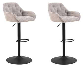Home4You Barhocker - Beige - Schwarz matt - Stoffbezug - Metallgestell - höhenverstellbar - 2er Set