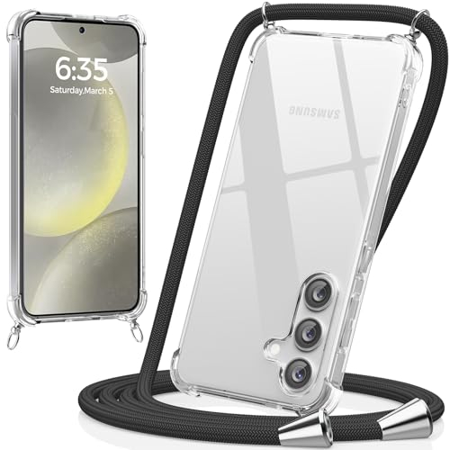 caslord Handyband kompatibel mit Samsung Galaxy S24, Necklace Hülle mit Bands Handyhülle für zum Umhängen, Transparent Case mit Handykordel,Stoßfeste Schutzhülle zum Umhängen Kordel,Schwarz