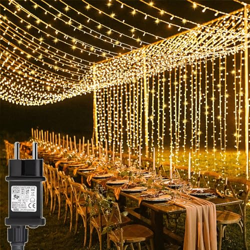 yowin 2 Stück Lichtervorhang 6m x 3m 600 LED Lichterkette Vorhang mit Stecker, 8 Modi Weihnachtsbeleuchtung Wasserdicht Wasserfall Lichterkette für Weihnachten Hochzeit Innen Außen Deko - Warmweiß