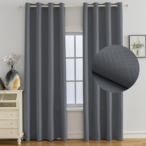 Ystyle Lot De 2 Rideau Occultant, 140x225 CM, Rideau Thermique Isolant Anti Froid et Chaleur À Oeillets, Isolation Lumiere Anti UV Decoration pour Maison Chambre Salon Intérieurs, Grigio Scuro