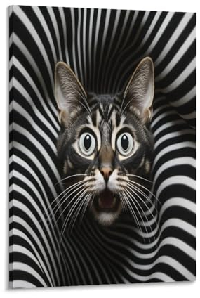 KeAan Zebra Striped Cat Poster Wallscroll Wandbanner Für Dekorative Rollbild Wandbild Stoff Poster Leinwand Wandkunst Wand-Deko Leinwandbilder Ölgemälde 16x24inch(40x60cm)