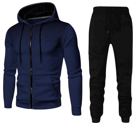 QWUVEDS Jogginganzug Herren Trainingsanzug Herren Hoodie Herren Hosen Winter Sweatshirt Fitness Mit Punkten Casual Sport Männer Anzüge Sets Hosenanzug Herren Blau (Navy, S)