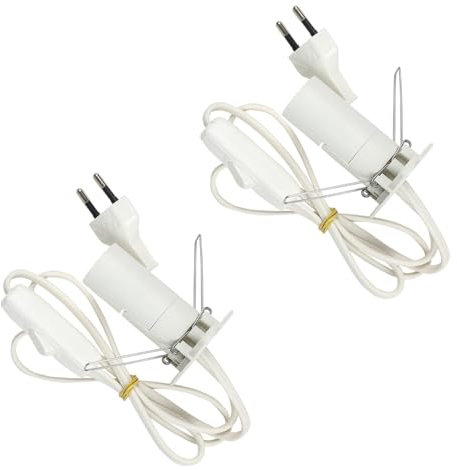 Portalámparas E14 con Interruptor y Cable de 1m, Base para Bombilla E14, Enchufe Europeo, Material PVC, Color Blanco - Ideal para Lámparas de Sal y Piedra - 2units