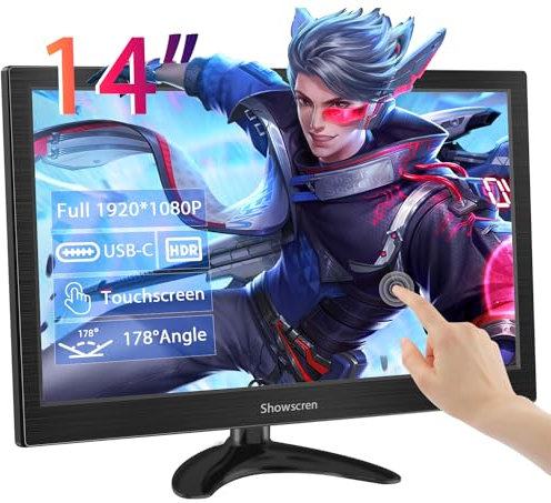 Touchscreen Portable Monitor 14inch,FHD 1920 x 1080P Desktop HDMI USB C Input Portable Monitor for Laptop PS3/4 Raspberry Pi with Built-in Two Speakers, Computer PC Touch Monitors