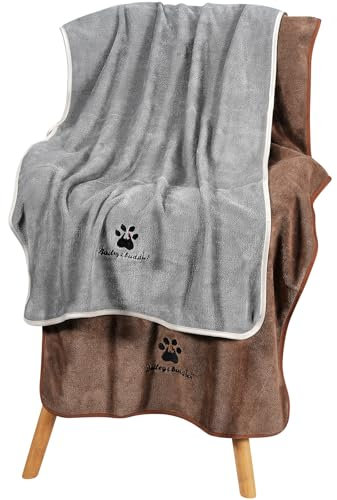 Bailey & buddies Hundehandtücher, 2 Stück, schnell trocknende Mikrofaser-Handtücher für Hunde und Katzen, super saugfähig, schnell trocknend, maschinenwaschbar, ideal für Bad, Regen und Reisen (Grau